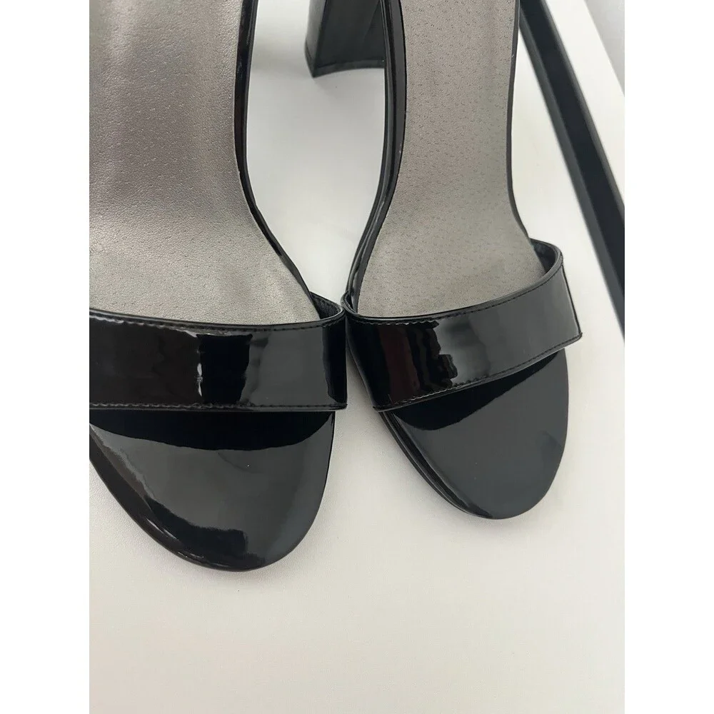G By Guess Women’s Black Leather Buckle Open Toe Ankle Strap Heels Size 8.5 M